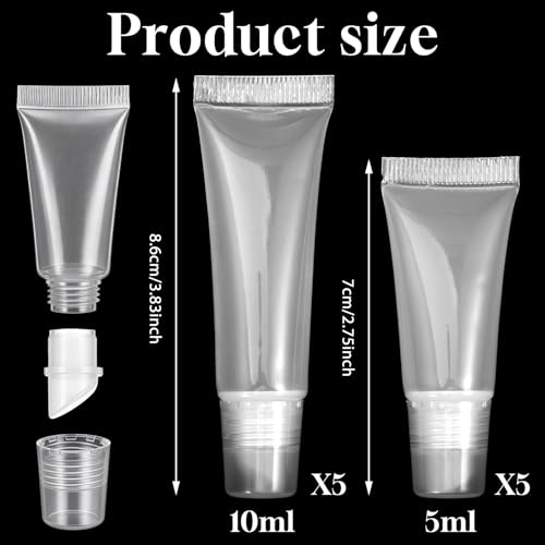 10-Pack Clear Refillable Lip Gloss Tubes & Travel Containers