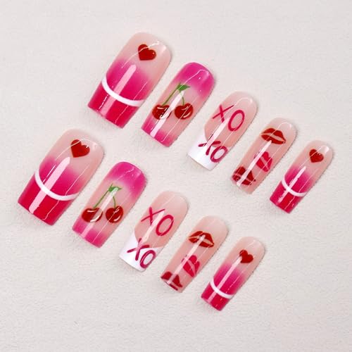 Octoswave Medium Square Press on Nails Pink Love Fake Nails 24 Pcs