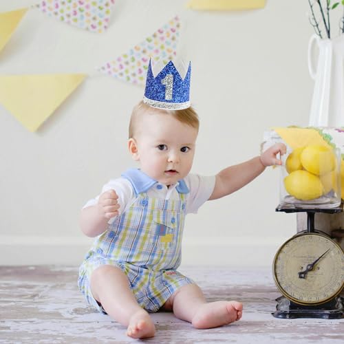 Blue 1st Birthday Glitter Crown Hat for Baby First Birthday Party