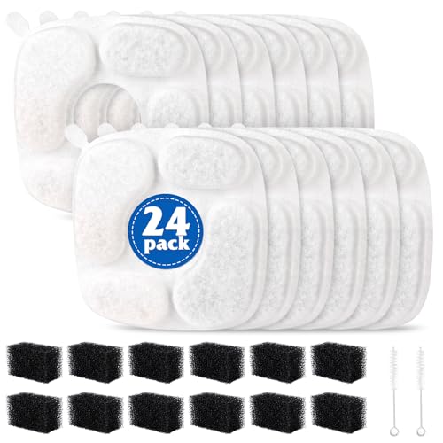 24-Pack Cat Water Fountain Replacement Filters & Sponges for Veken Fountains