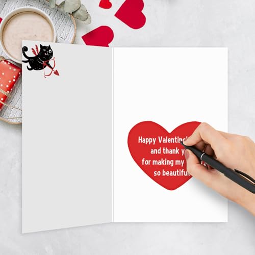 Funny Black Cat Valentine's Day Card for Couples - 8x5.3 inches