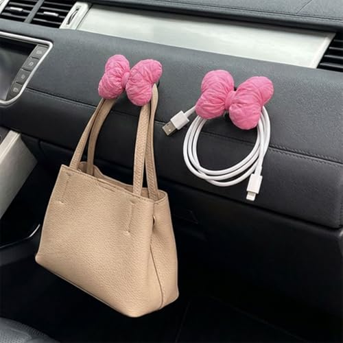 QEUOBUE 2PCS Mini Car Hooks Self-Adhesive Bow-Knot Storage Hangers Pink