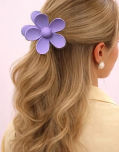 Jeffan Large Matte Flower Hair Claw Clip - Purple Plastic Hair Jaw