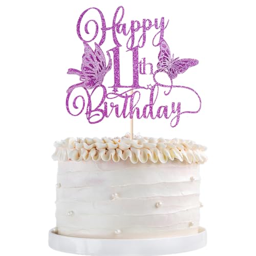 11th Birthday Butterfly Cake Topper | Glitter 3D Decoration