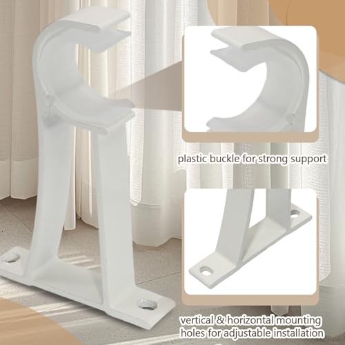 Suiwotin Heavy-Duty Curtain Rod Brackets for Wall - White, 4 Pack