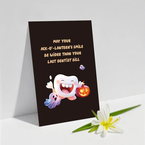 Funny Halloween Dentist Greeting Card with Envelope and Sticker, 5.3x8