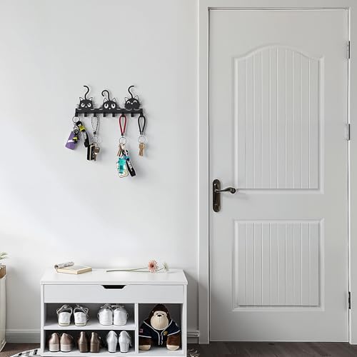 3 Cats Black Key Holder Wall Mounted - 8 Hook Organizer
