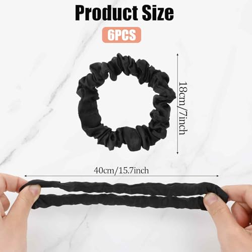 Tucnoeu Black Silk Hair Scrunchies 6pcs - Satin No-Damage Hair Ties
