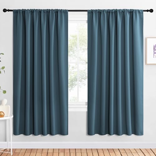 NICETOWN Blackout Curtains - 62x72 Inch Rod Pocket Drapes, Smoky Blue (2 Pack)