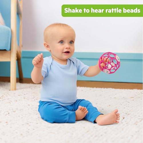 Bright Starts Oball Easy-Grasp Baby Rattle Ball - Pink, 4 Inches