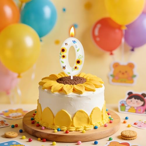 Sunflower Birthday Number Candle 0 - Fun Cake Topper Decoration