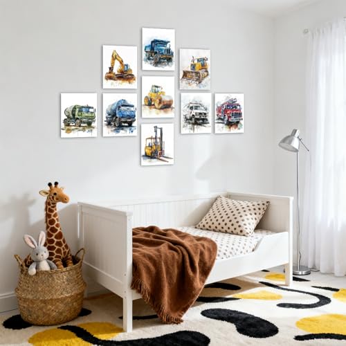 Watercolor Truck Wall Art Set of 9 - Unframed Vehicle Posters