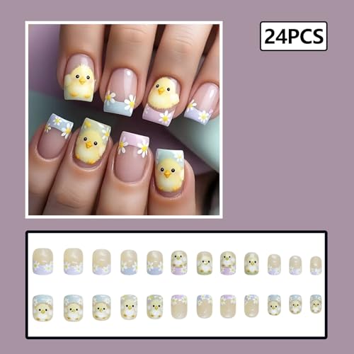 GRITOSE Easter Press on Nails Colorful French Tip False Nails