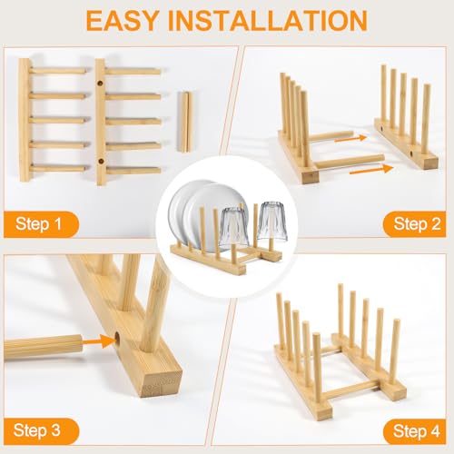 2-Pack Bamboo Kitchen Organizer Rack for Plates, Pots, Lids & Cutting Boards