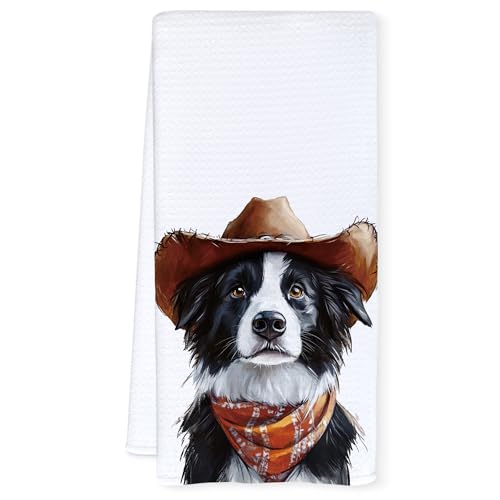 Cowboy Border Collie Decorative Hand Towel - 16x24 Inch Kitchen Towel