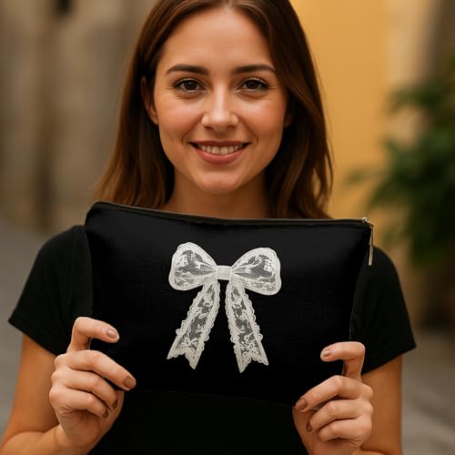 Coquette Lace Bow Makeup Bag Preppy Cosmetic Pouch for Women
