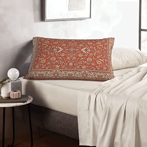 Terracotta Persian Carpet Lumbar Pillow Cover - 12x20 Inches