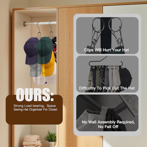 Ulimart Metal Hat Hanger - Rotatable Closet Hat Organizer, Black (2-Pack)