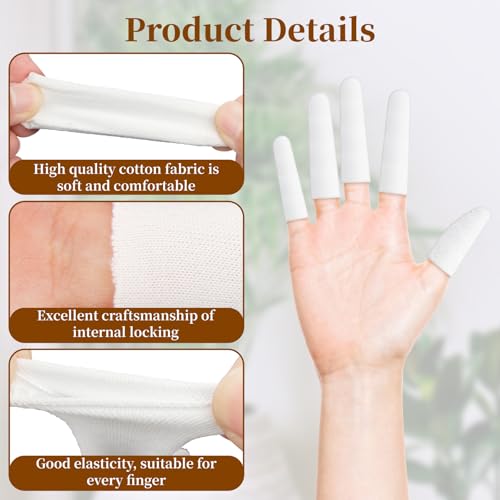 200 pcs Cotton Finger Cots - Cloth Finger Cots Finger Toe Sleeves Fingertips Protective Cover, White Finger Cots Finger Protectors, Thumb Protector for Finger Tips Comfortable and Breathable(White)