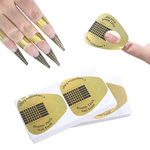 VNC 200Pcs Acrylic Nail Forms Extension Stickers Golden Nail Art Guides
