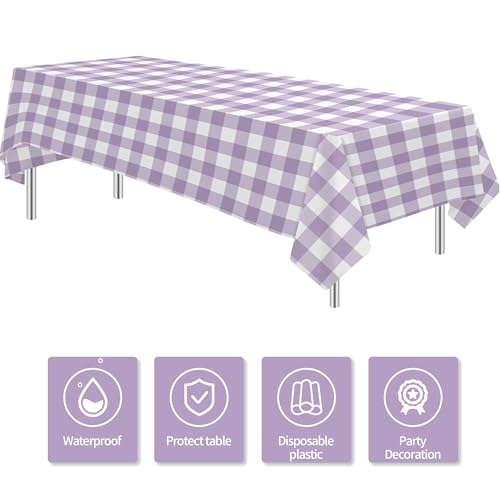 Light Purple Gingham Tablecloth Set - 3 Pack, 55 x 86 in