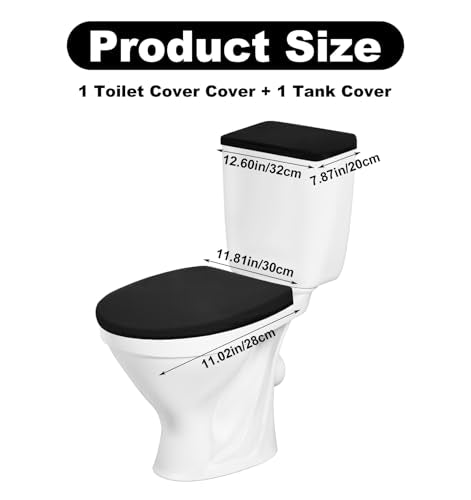 Black Velvet Toilet Seat & Tank Cover Set - Elastic Fit, Washable Bathroom Decor