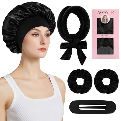 AWAYTR Velvet Heatless Hair Curler Set - Overnight Waves with Satin Bonnet & Scrunchies