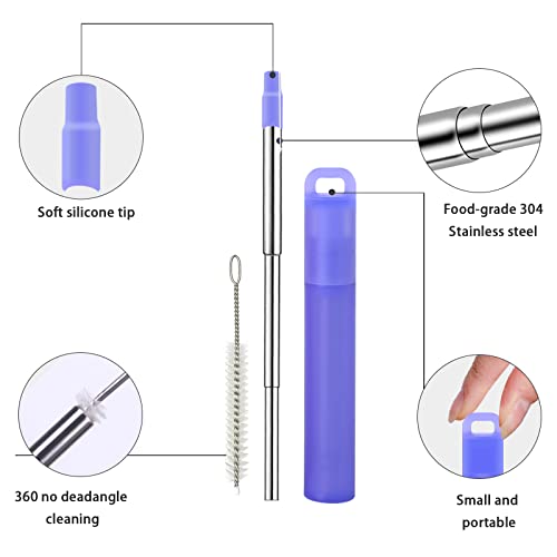 NAIVELY 3-Pack Collapsible Stainless Steel Straws with Case & Brush