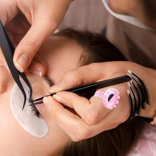 100 Pcs Disposable Lash Glue Rings for Eyelash Extensions - Pink