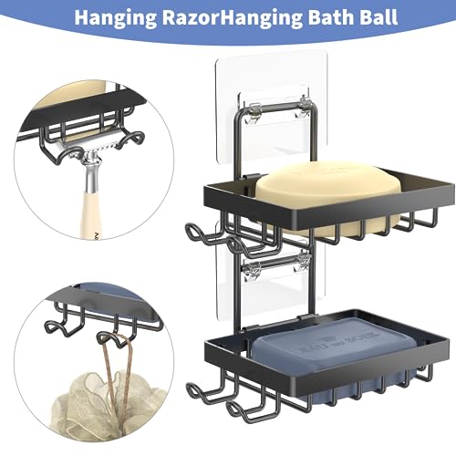 Moforoco Wall-Mounted Soap Holder - Stainless Steel with Hooks