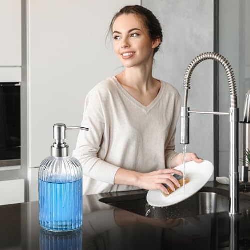 Clear Glass Soap Dispenser with Stainless Steel Pump - 1 Unit