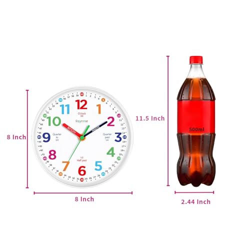 Roymnie 8-Inch Kids Learning Wall Clock - Silent Non-Ticking White Grain