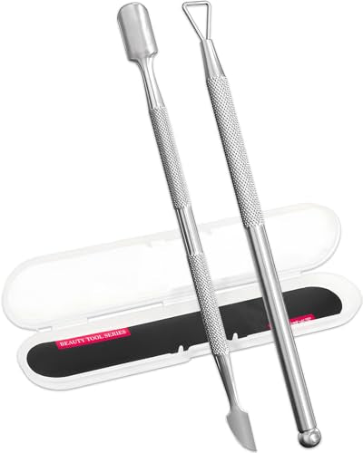 Stainless Steel Cuticle Pusher and Remover Tool 2-Pack with Case
