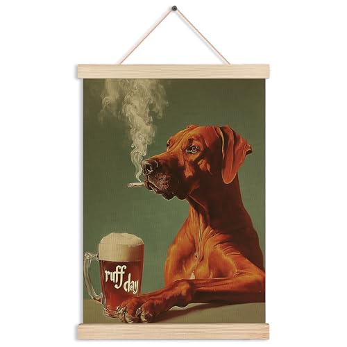Funny Retro Beer Rhodesian Ridgeback Canvas Wall Art - 12x16 Inch