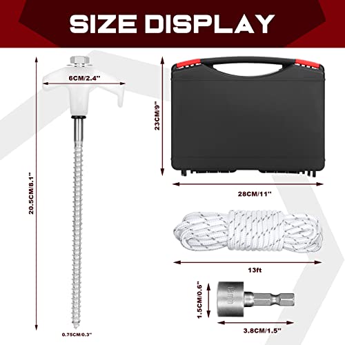 10 Tent Stakes Heavy Duty Tent Stakes Screw in Metal Camping Stakes with Luminous Head Ground Anchor Pegs Tent Spikes with Reflective Ropes(13ft), Rope Tensioner, Hex Head Driver and Storage Box