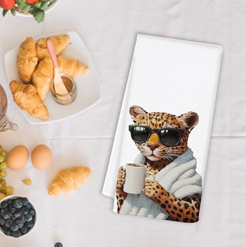 OSLYSOF Funny Leopard Hand Towel, Trendy Cheetah Glasses Print, 16x24 Inch