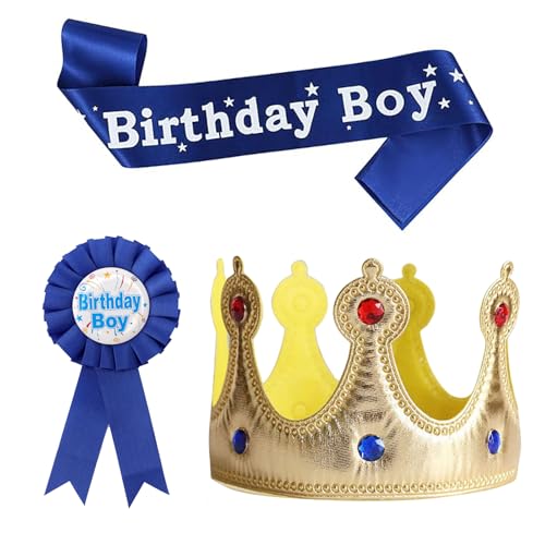 Birthday Boy Sash and King Crown Hat Party Set