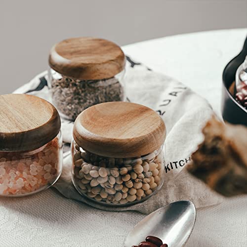 HolaJia Glass Food Storage Jar with Walnut Lid - 14oz Airtight Container