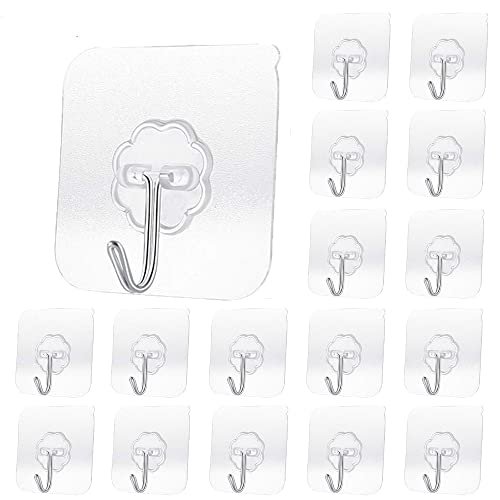 20 Pack Heavy Duty Transparent Adhesive Hooks - Waterproof & Reusable