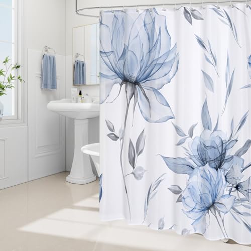 Litabel Blue Boho Watercolor Floral Shower Curtain 72x72 Inches - Pack of 1