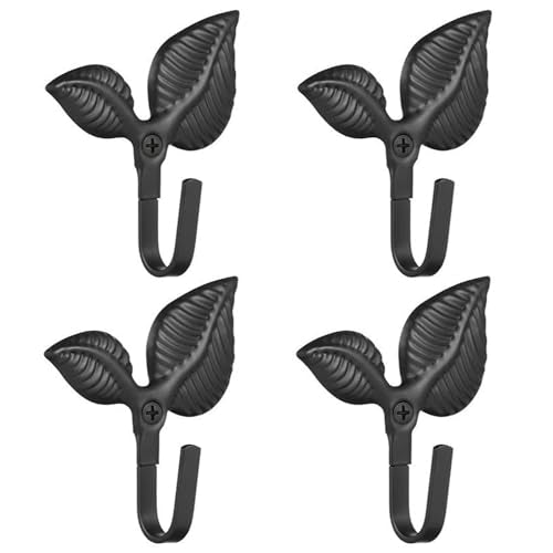 Leaf-Shaped Iron Wall Hooks - 4 Pack Decorative Coat Hooks