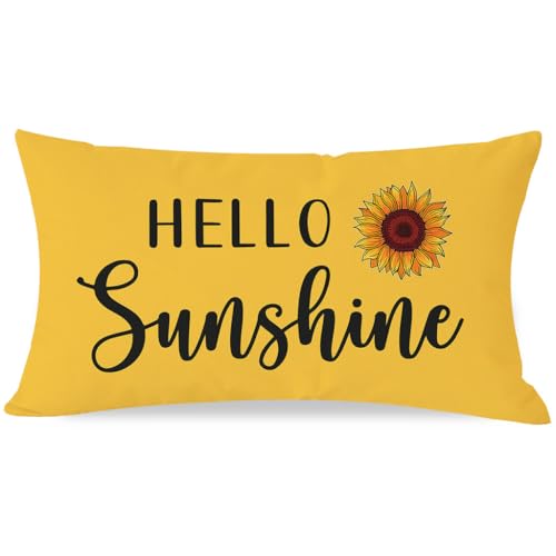 PANDICORN Yellow Throw Pillow Cover 12x20 | Hello Sunshine Sunflower Decor