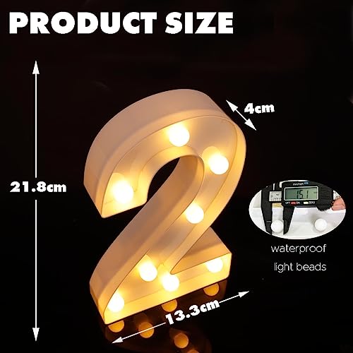 Number 2 Marquee Light - 8.5 Inch Battery Powered LED Sign in White