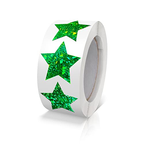 Green Star Stickers - 1 Inch Glitter Star Labels, 500 Pcs Roll for Rewards