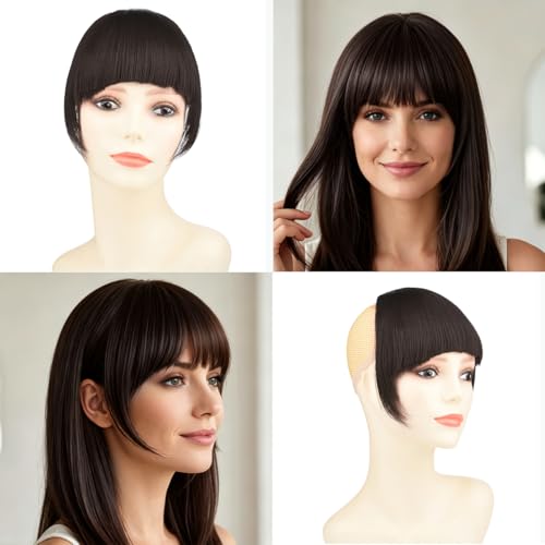 SHEDOWIG Chocolate Brown Clip-In Bangs with Temples Synthetic Hair