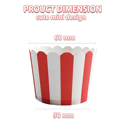 Mini Red Striped Baking Cups - Disposable Paper Muffin Liners for Cakes, Cupcakes, Snacks