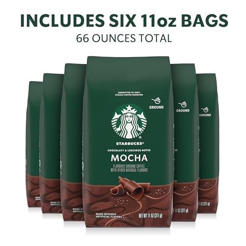 Starbucks Mocha Ground Coffee, 100% Arabica, 11 oz Bags (Pack of 6)