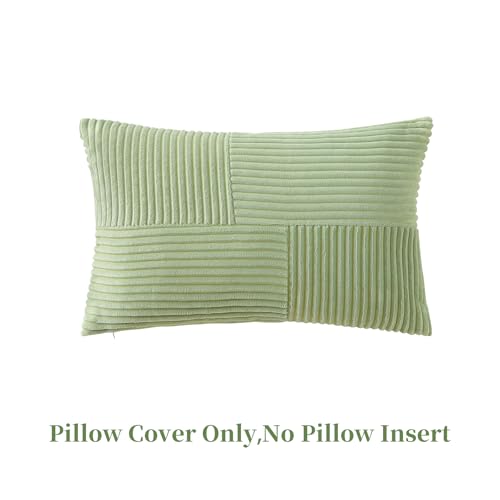 Sage Green Corduroy Lumbar Throw Pillow Cover, 14x24 Inch Textured Cushion