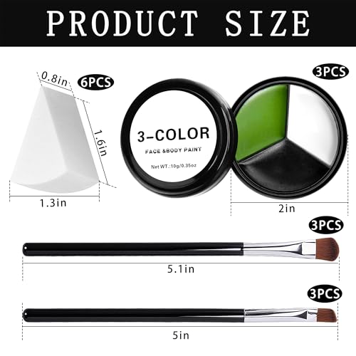 EBaokuup 3-Set Black White Green Face & Body Paint Witch Makeup Kit
