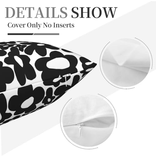 Retro 70s Black and White Flowers Throw Pillow Case – 18"x18"